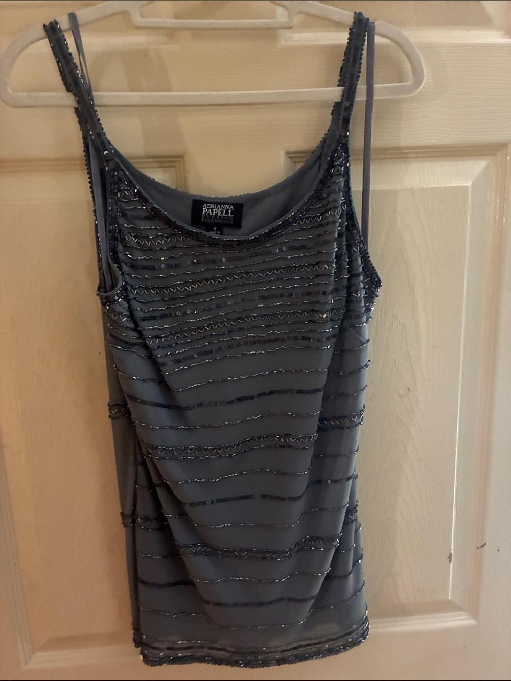 Adrianna Papell Gray Beaded sequin embellished Tank Top size small s